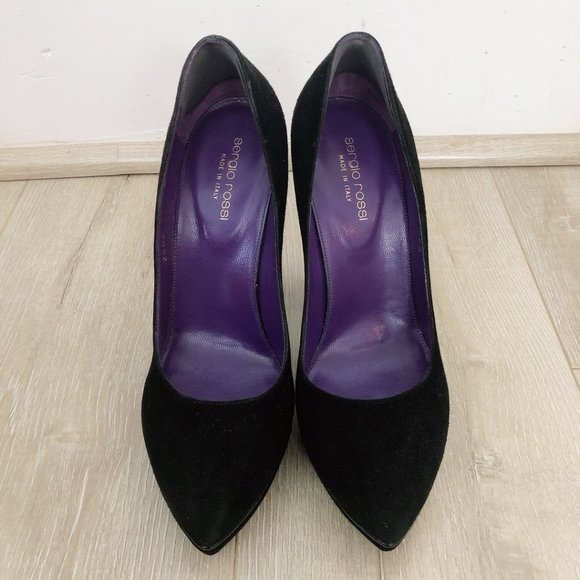 SERGIO ROSSI Black Suede Patent Leather Pumps 38.5 - Picture 4 of 12